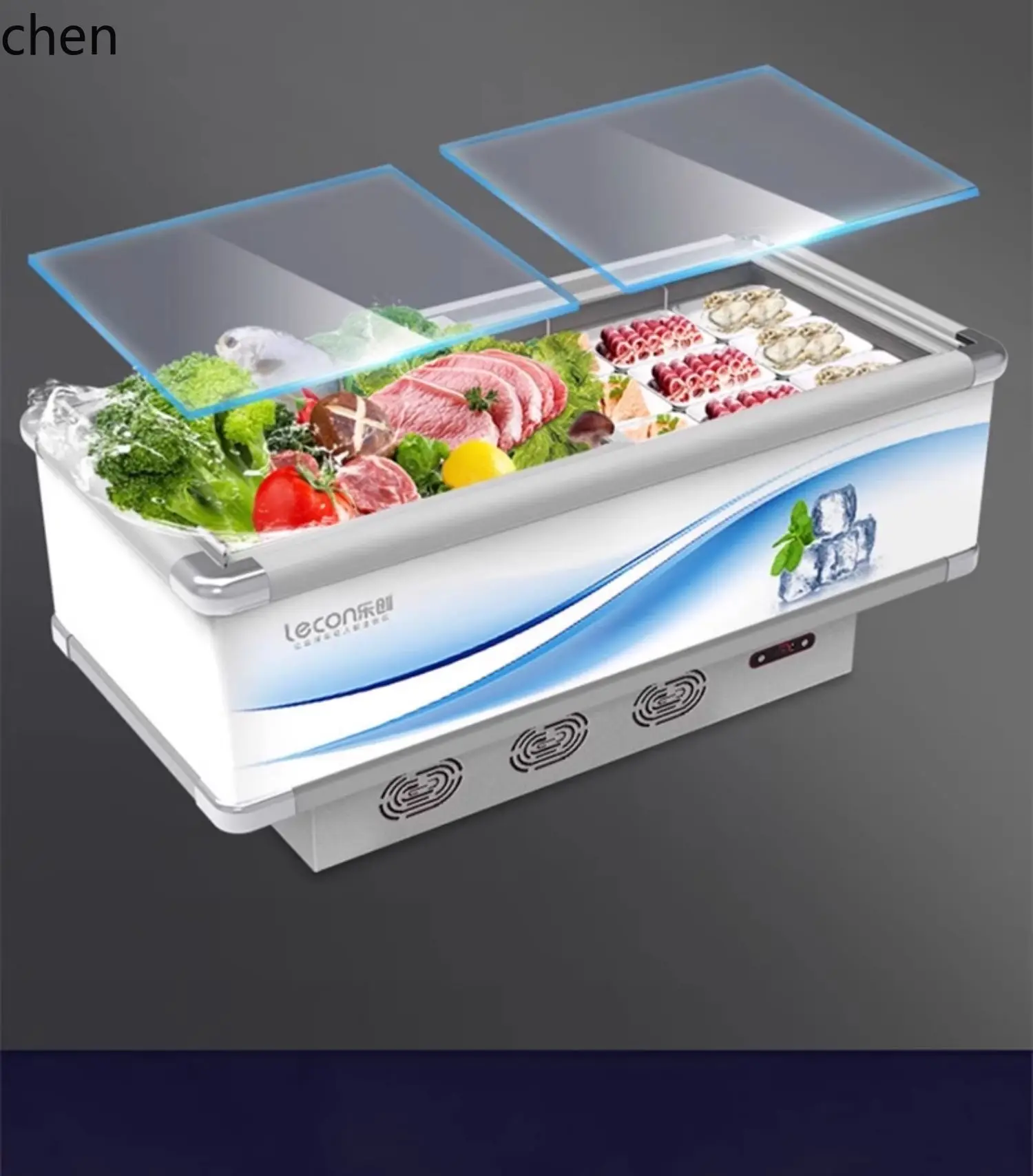 

Horizontal Island Cabinet Frozen Large Capacity Supermarket Food Display Cabinet Fresh Meat Seafood Freezer