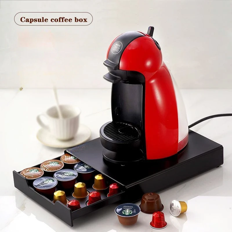 Black Metal Coffee Nespresso Dolce Gusto Pods Holder 20Pcs Coffee Capsule Storage Coffee Drawers Stand Rack Shelves Drawer