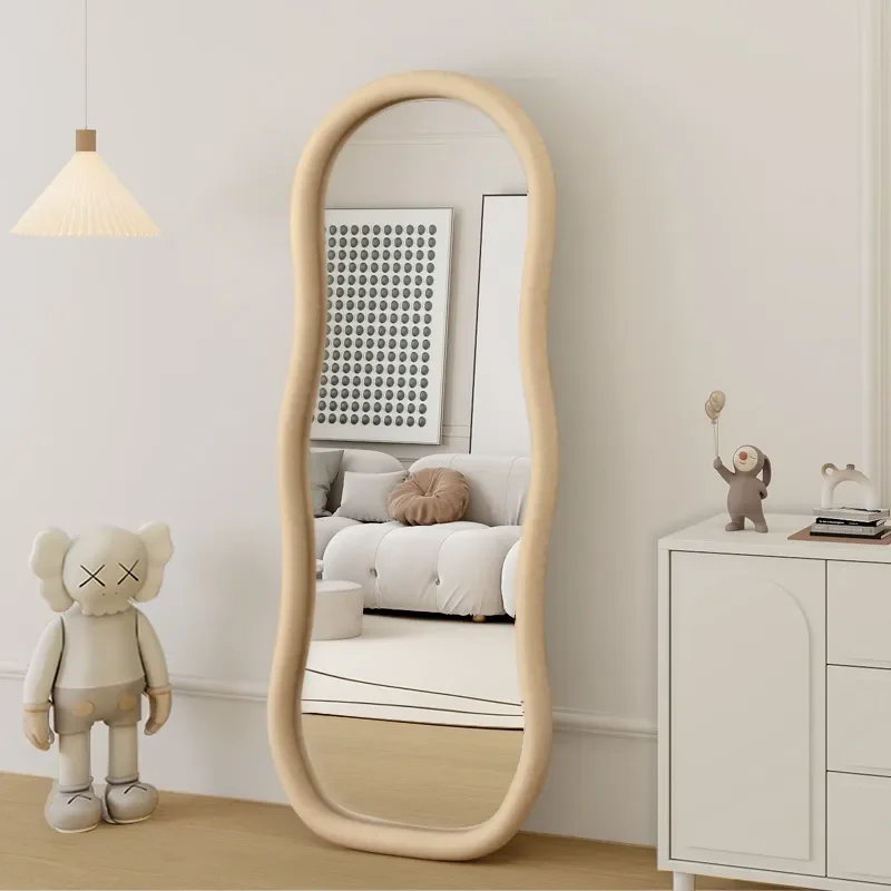 for Full Length Mirror Household Floor Mirror Light Luxury Special Shaped Wave Internet Celebrity Living Room Fitting Mirror