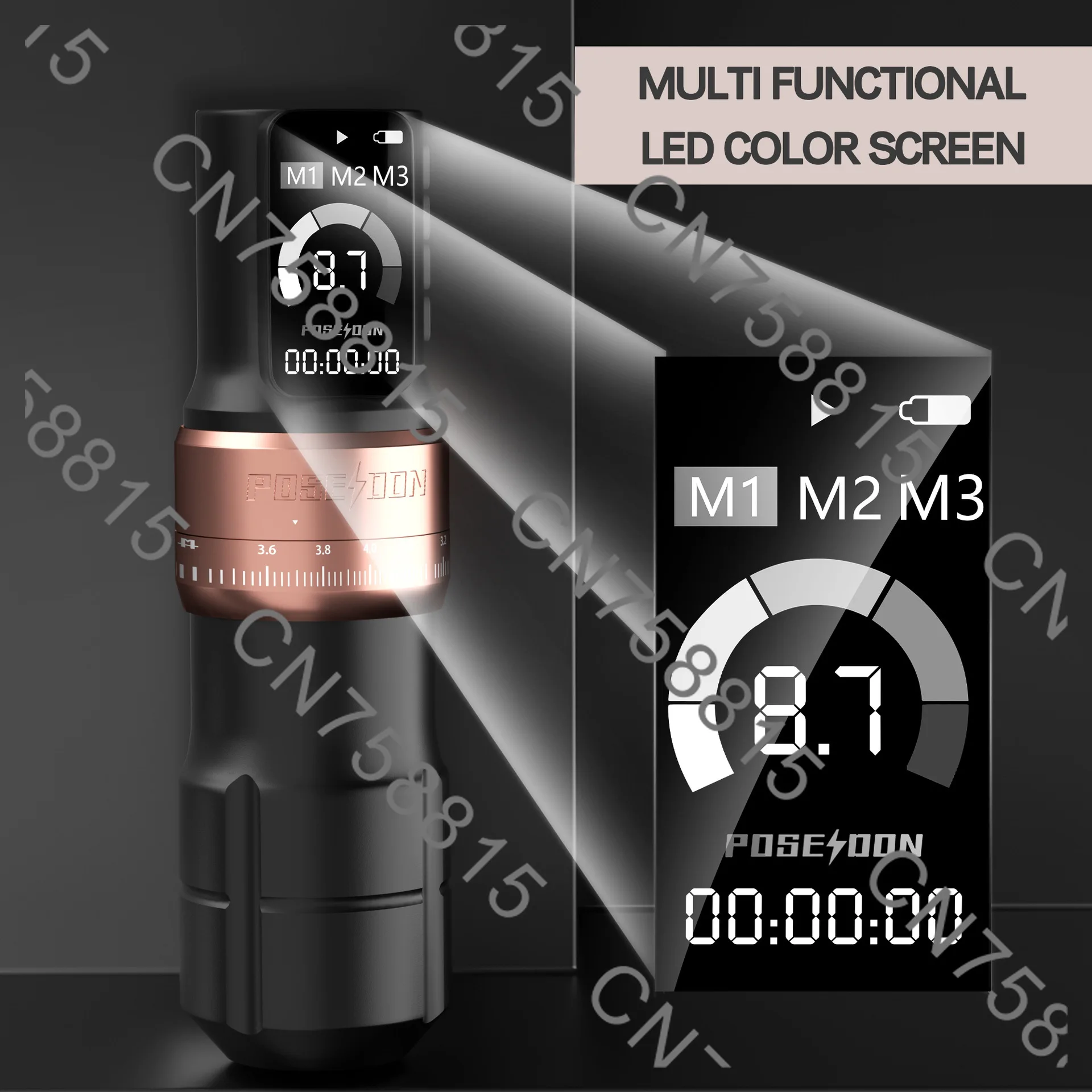 motor tattoo machine dual battery integrated PSESOON cross-border new model，Poseidon adjustable stroke wireless tattoo pen