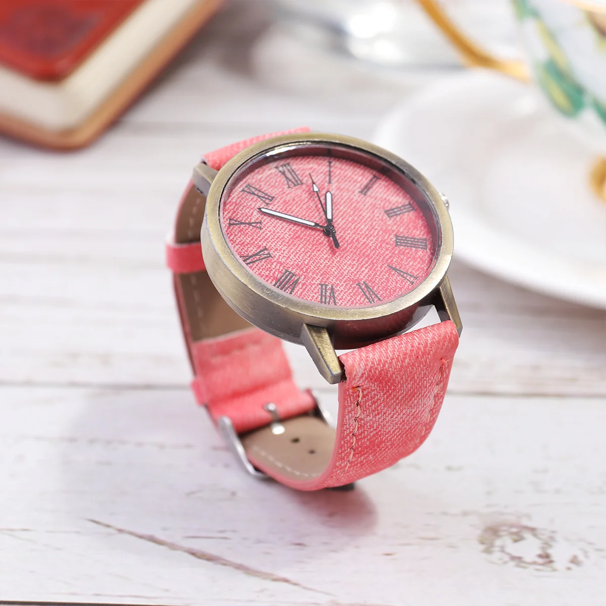 

Canvas Texture Watch Premium Quartz Wristwatch Silent Movement Elegant Women'S Wrist Decoration Pink Fashion Canvas Watch