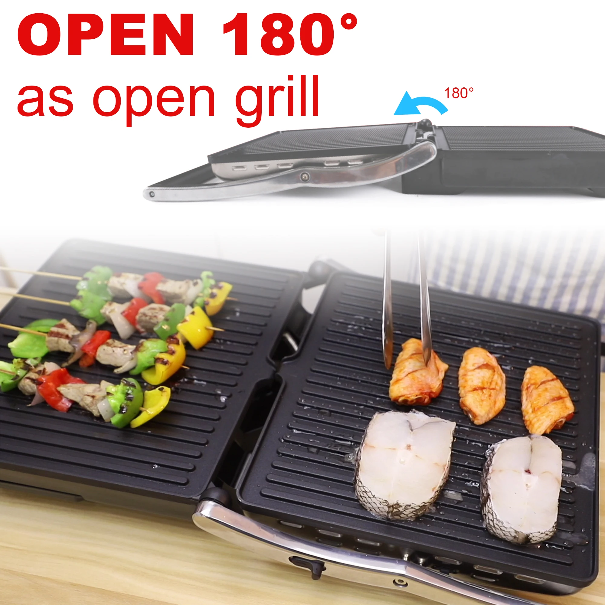 BBQ Electric Contact Grill Griddle And Panini Press Kitchen Barbecue Griddle Smokeless Baking Opens 180 Degree Barbecue Sonifer