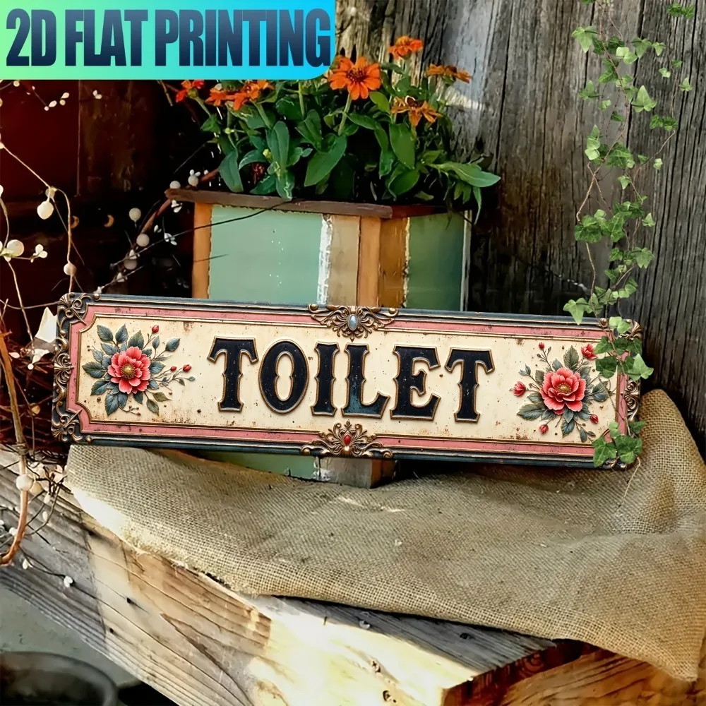 Vintage-Toilettenschild aus Spitze, 15,75 x 3,94 Zoll, 2D-Wandtafel aus Metall für die Inneneinrichtung von Bauernhäusern, Cafés und Zuhause