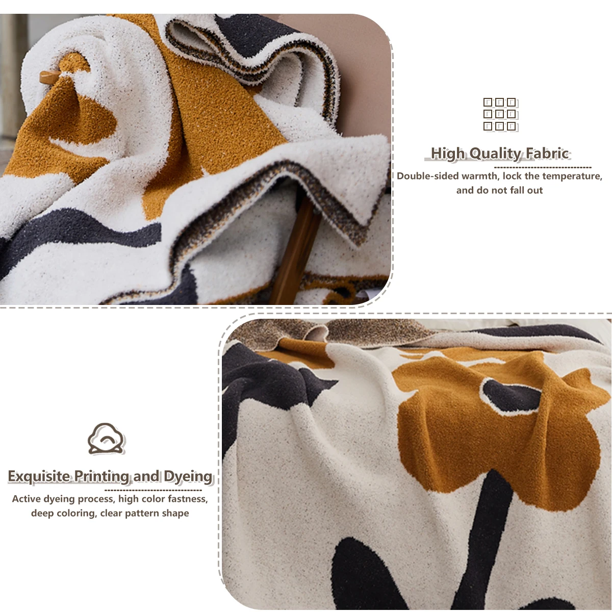 1PC Modern Floral Draw Design Knitted Throw Blanket Home Decor Sofa Bed Warm Cozy Multifunction Bedspread Blankets for Winter