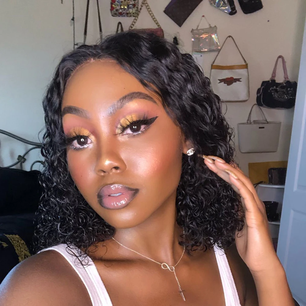 غلويليس الأفرو الباروكات شعر الإنسان شعر طبيعي مفرود الباروكات 4x4 HD الدانتيل بوب شعر بشري قصير الباروكات 100% جودة الشعر البشري ﻿