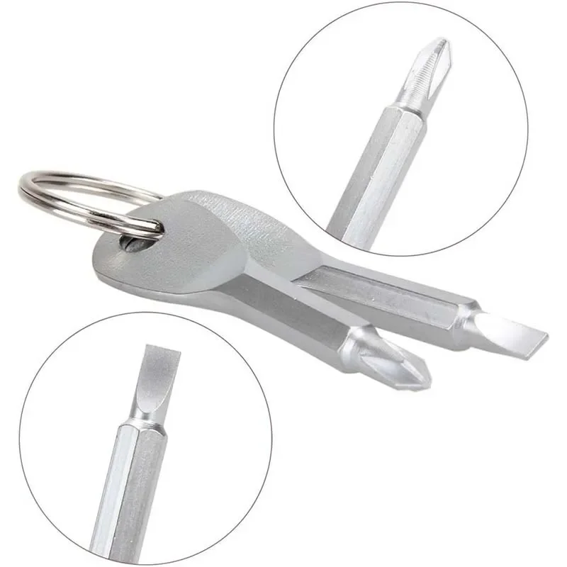2PCS Portable Phillips Slotted Screwdriver Set Key Ring Keychain Mini Pocket Keyring Cross Screw Driver Repair Tool Gadget Small