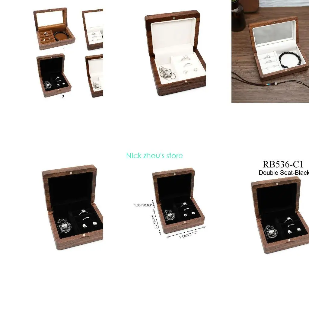 E15E صناديق المجوهرات الخشبية منظم المجوهرات الخشب الصغير لحالة قلادة حلقة Showc
