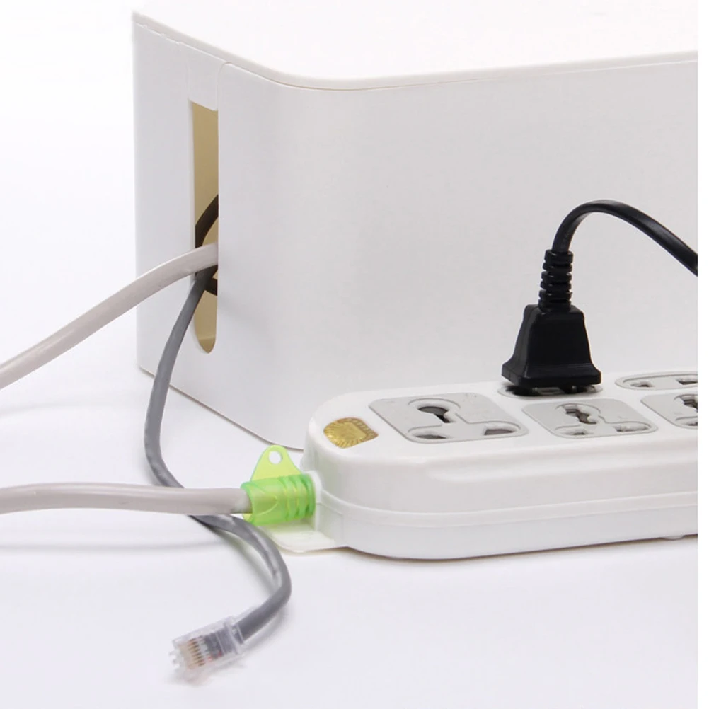 

Power Cord Storage Box Large White Plastic Power Strip Organizer Cable Management Box Hide Wires Chargers and Cables for Cleaner