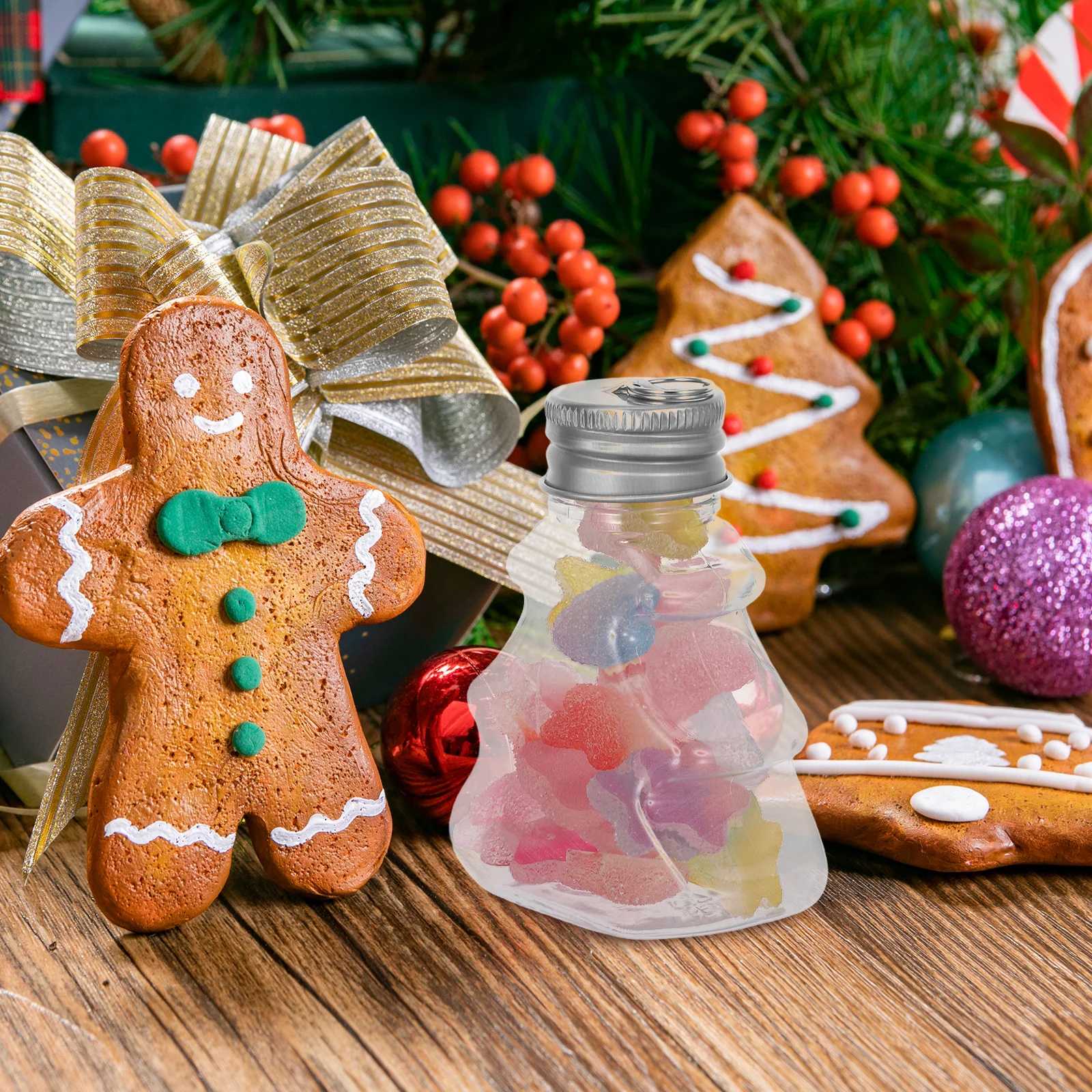 

12Pcs Clear Plastic Tree Shaped Bottles Hanging Ornaments Screw Cap Fillable Christmas Candy Storage Holiday Party Boxes