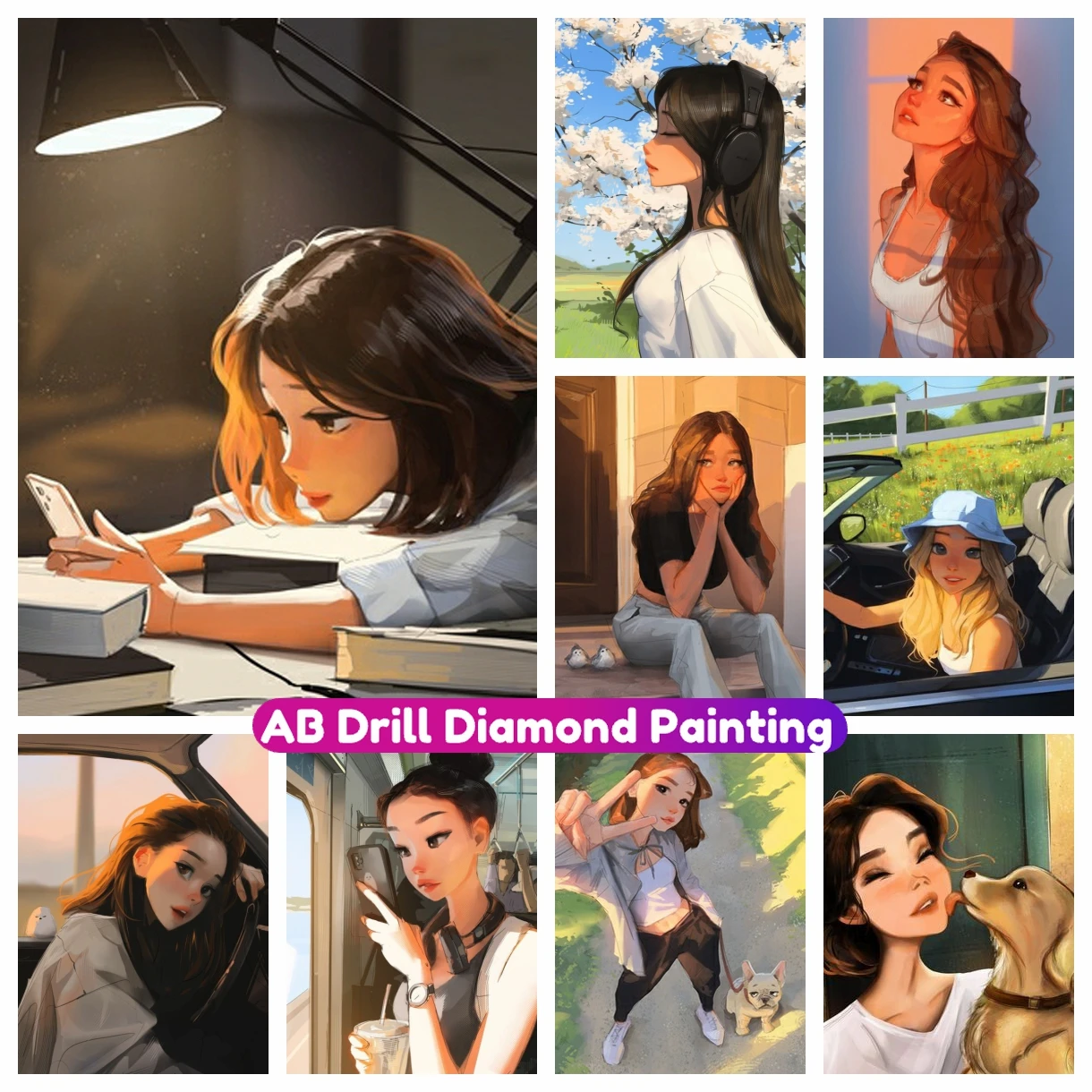 Fashion Girl's Daily Life 5D DIY AB Diamond Painting Cross Stitch Kit Rhinestone Full Drill Mosaic Embroidery Home Decor Gift