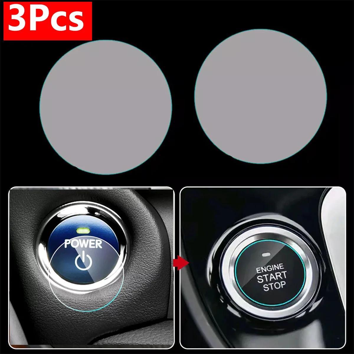 

3Pcs Clear Car Engine Ignition Start Stop Button Sticker Cover Film Accessory Transparent Car Button Film Universal Car Interior