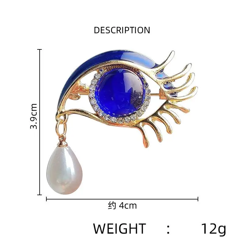 New Vintage Blue Crystal Silmulated Pearl Drop Big Eyes Brooches For Women Rhinestone Brooch Pins Suit Party Accessories Jewelry