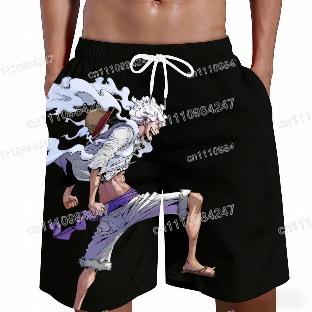 

Летние пляжные шорты 2026 с принтом Луффи Gear 5 Nika, мужские, высококачественные, быстросохнущие, в стиле Харадзюку, аниме-стритвир