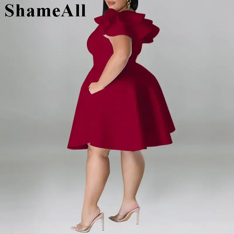 Plus Size Layered Ruffles Short Sleeve Short Party Dress 4XL Summer Women Big Swing Cocktail Gowns Party Club A-line Mini Dress