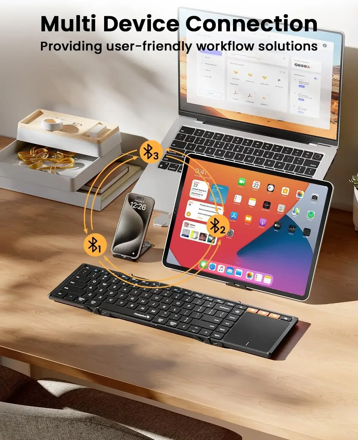 ProtoArc XK01 TP Foldable Keyboard with Touchpad Folding Bluetooth Travel Keyboards for iPad iPhone Laptop PC Tablets