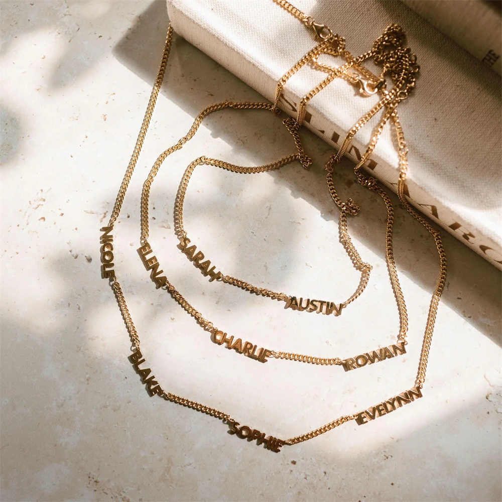 Custom Personalized Multiple Name Necklace Personalized Family Jewelry Fashion Handmade Nameplate Choker Chain Birthday Gift