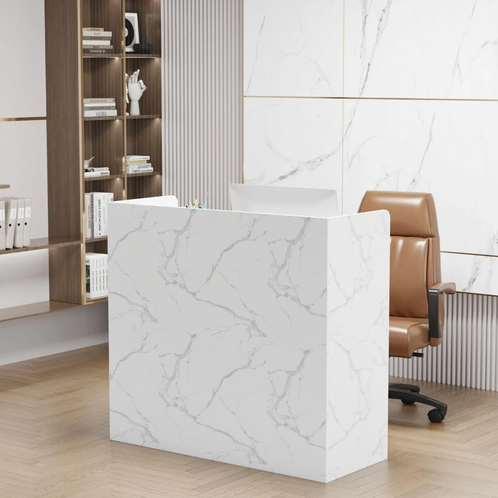 Reception Desk Counter Desk for Checkout & Retail, Front Desk Reception Counter with Large Storage, Silver Tapes, for Office Bo