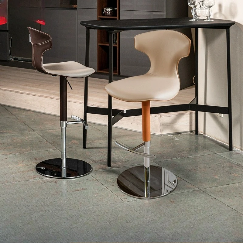 

Bar Chair Modern Simple Household Stainless Steel Saddle Leather Lifting Chair Designer Italian Bar
