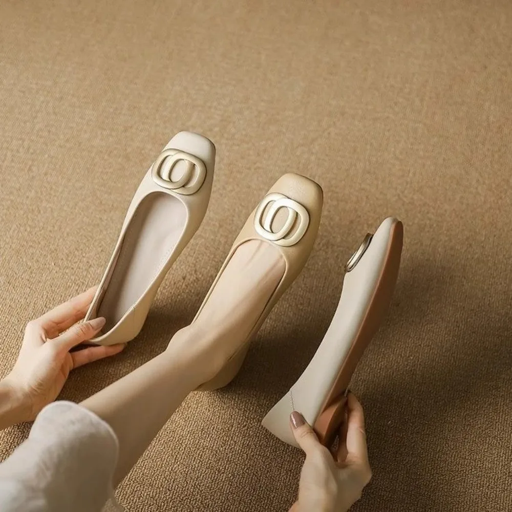 

Luxury Square Toe High Heels for Women's 2025 Spring and Autumn New Work Shoes Shallow Mouth Thick Heel Casual Women's Shoes