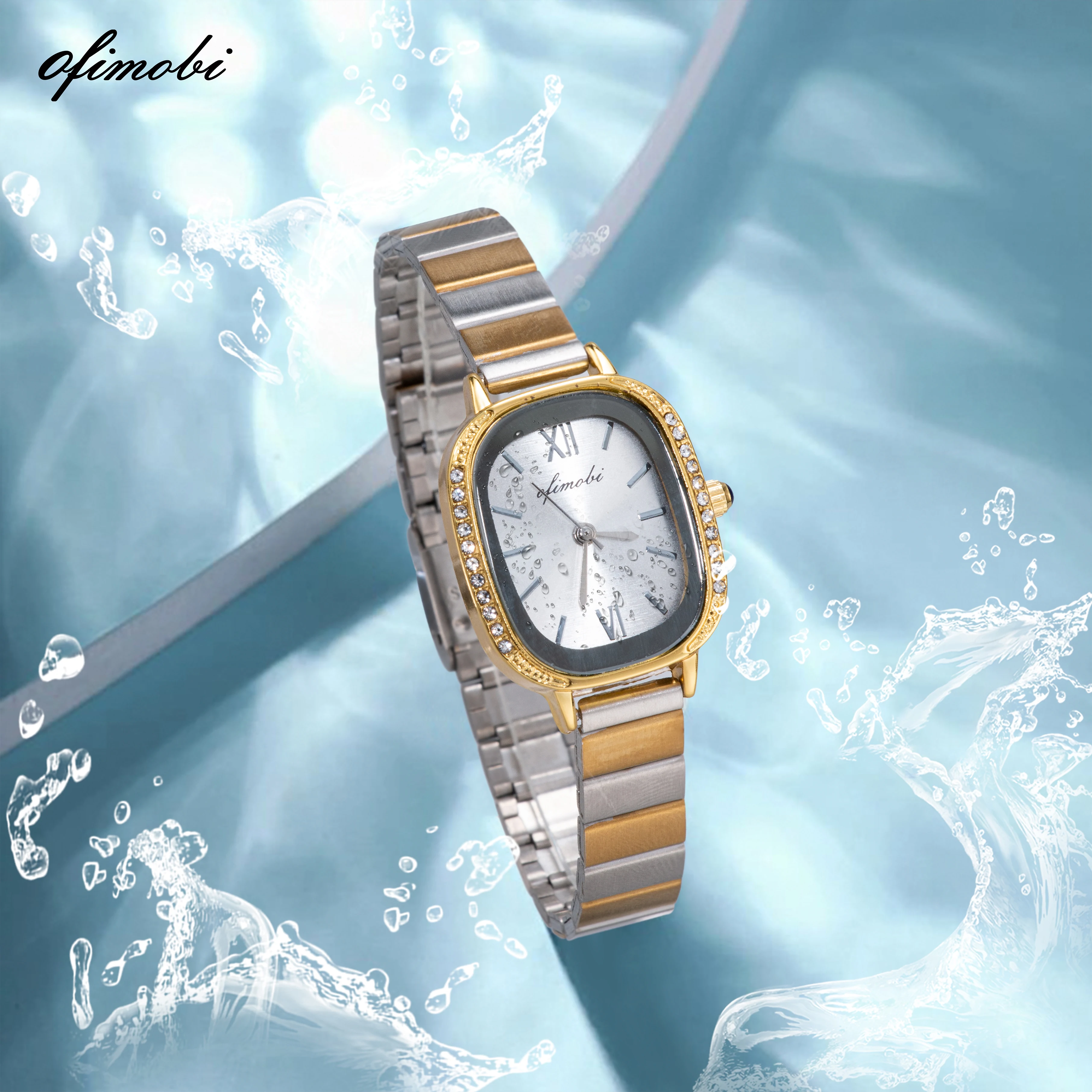 OFIMOBI Luxury Elegant Women's Quartz Watch with Rhinestone Accents Oval & Square Stainless Steel Case for Daily Office Wear