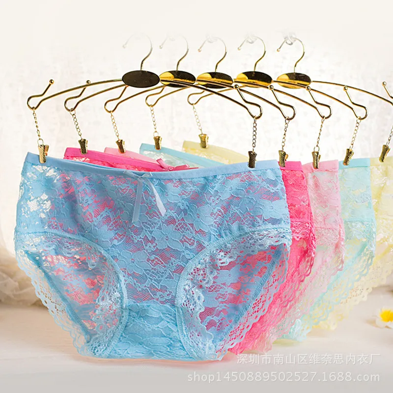 New Girls Underwear 10PC/Lot Lace Low Waist Briefs Young Girl Panties Solid Teenagers Jacquard Mesh Transparent Students Lovely