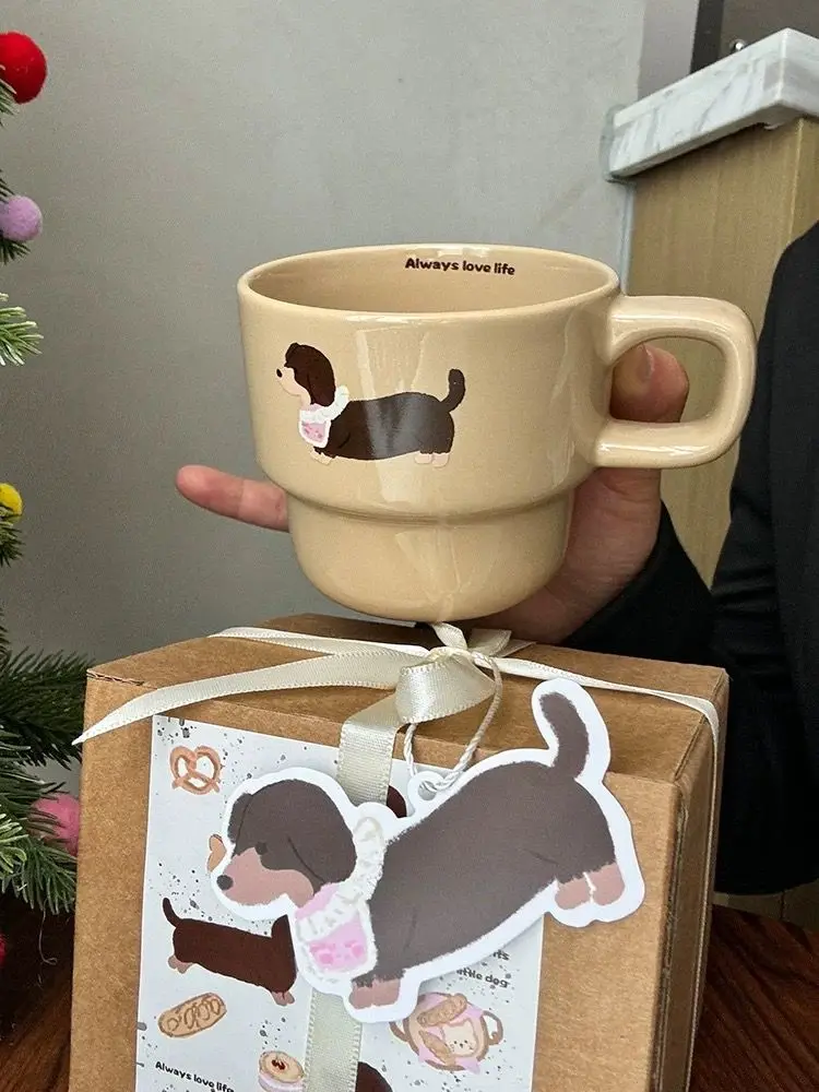 Original Sausage Puppy Mug High Beauty Puppy Ceramic Cute Ins Style Cup Dormitory Cartoon Color Couple Mug Breakfast