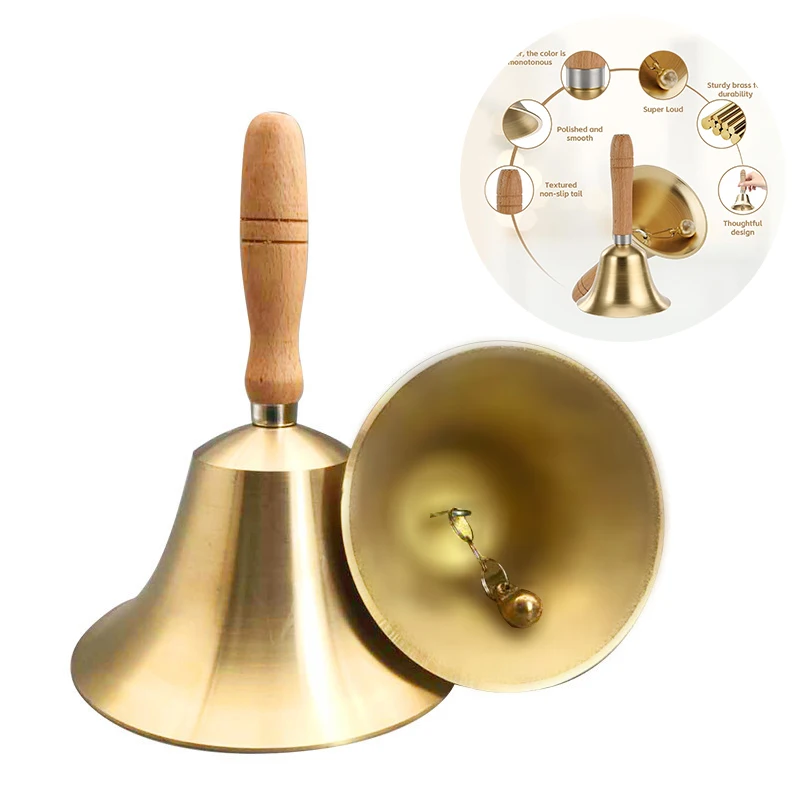أجراس نداء نحاسية صلبة لكبار السن في المنزل لتدريب الحيوانات وحفلات العشاء والتأمل وأجراس يدوية عالية الصوت #3