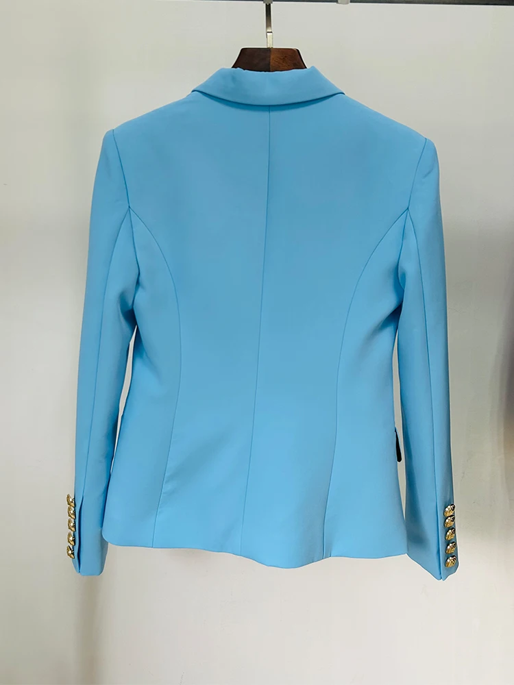 Veste couvertes classique pour femme, double boutonnage, boutons en métal, blazer bleu bébé, haut de gamme, ET, nouvelle mode de créateur, 2024