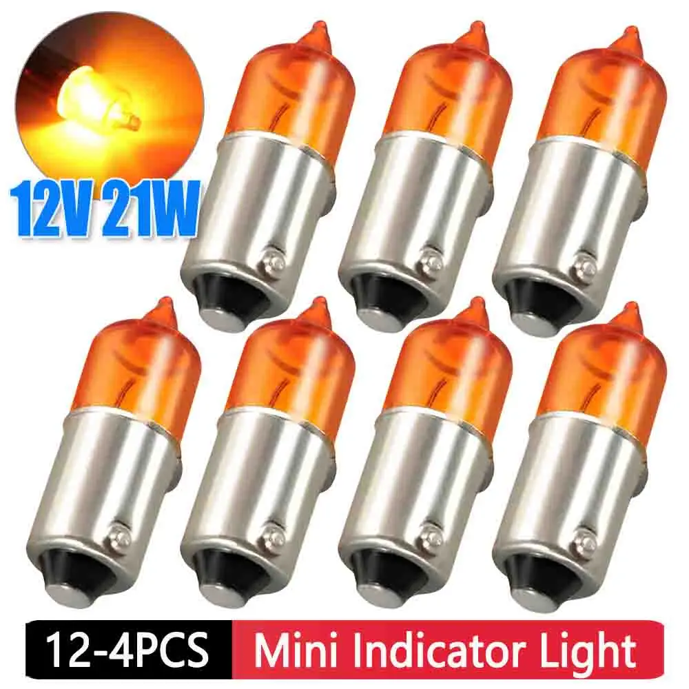 12-4Pcs 12V 21W H21 Amber Light Bulbs Super Bright Motorbike Car Auto Scooter Mini Indicator Light Break Parking Turn Signal