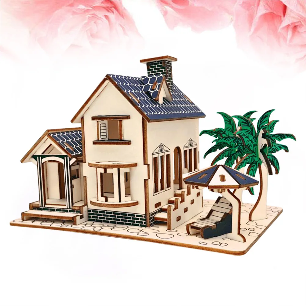 3D Wooden Puzzle Beach House Diy Building Kit For Kids Educational Brain Teaser Game Wooden Puzzles For Children 3D Puzzle