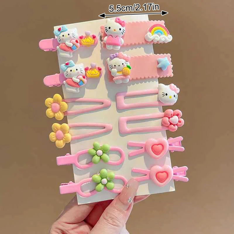 Sanrio-Pinza para el pelo de Hello Kitty para mujer, pasador con flequillo, pasador lateral, accesorios para el cabello, 12 piezas