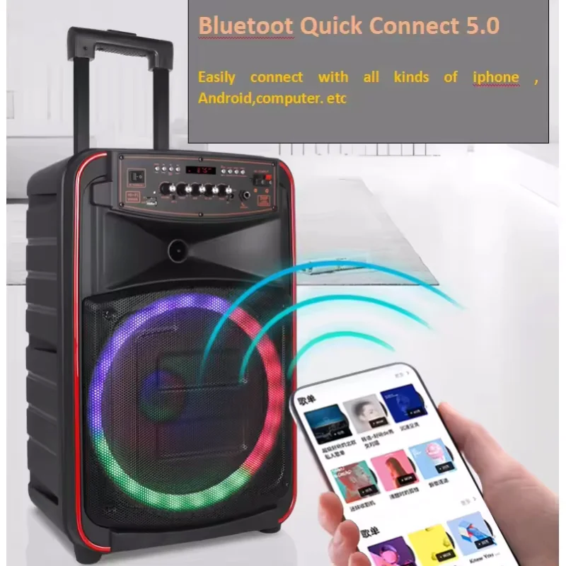 نظام كاريوكي لاسلكي محمول ، عربة قوية ، مضخم صوت اجتماع صندوق Boombox ، صندوق حفلات خارجي ، مكبرات صوت بلوتوث ، 2 ميكروفون ،