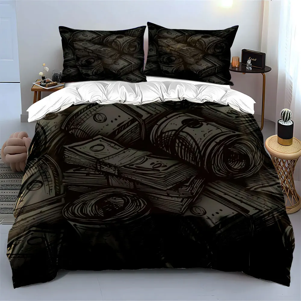 Money-Themed Art Set Decor Multiple sizes kid's and adults' bedroom Exquisite 3PC bedding set, gift
