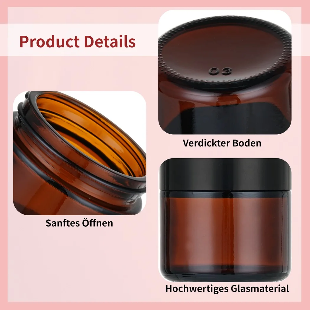 10Pcs Amber Glass Jars Straight Sided Cosmetic Jars Empty Cosmetic Containers For Cosmetic Cream Lotion 60ml Face Cream Bottles