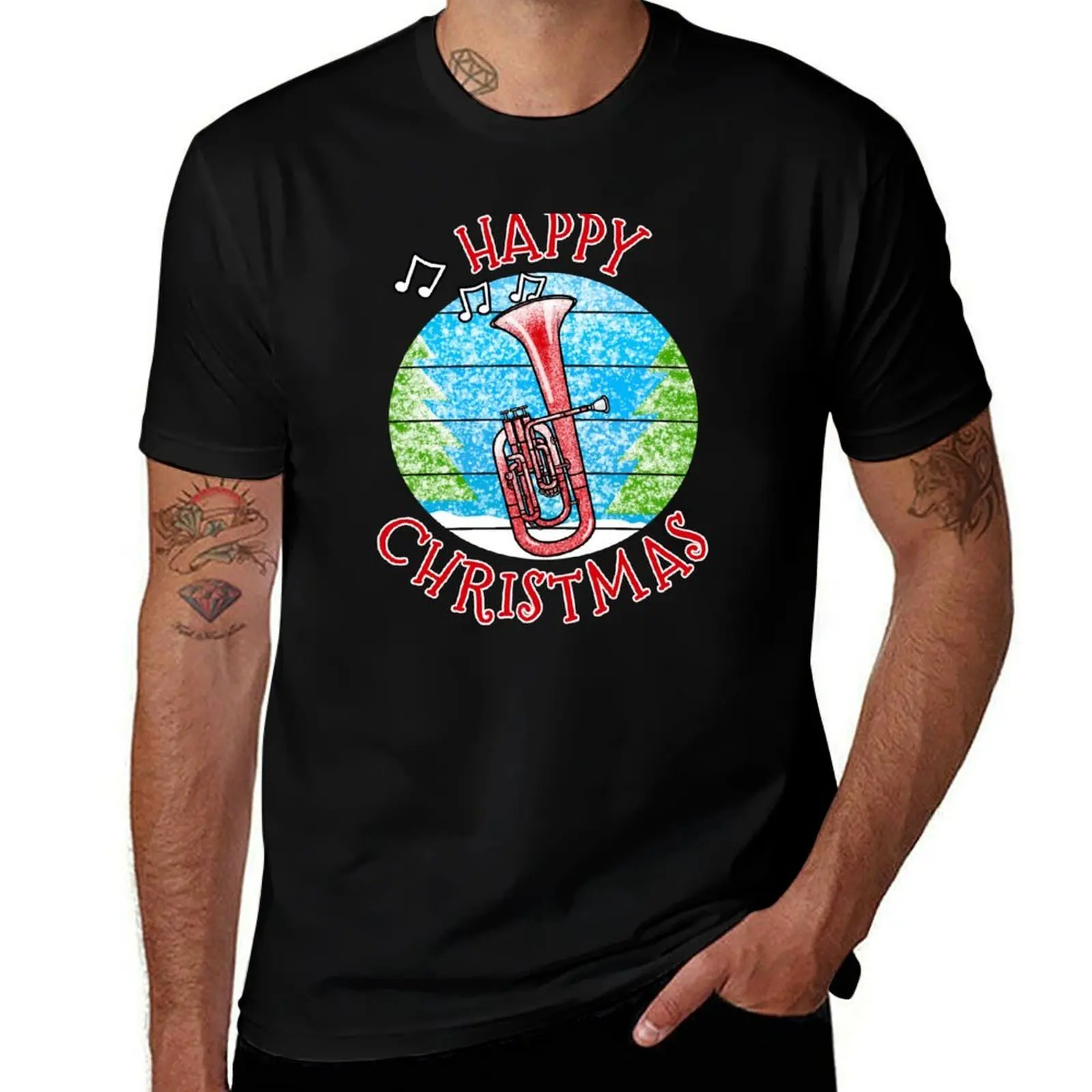 Christmas Tenor Horn Player Brass Musician Xmas 2022 T-Shirt Daily Wear Print T-Shirt