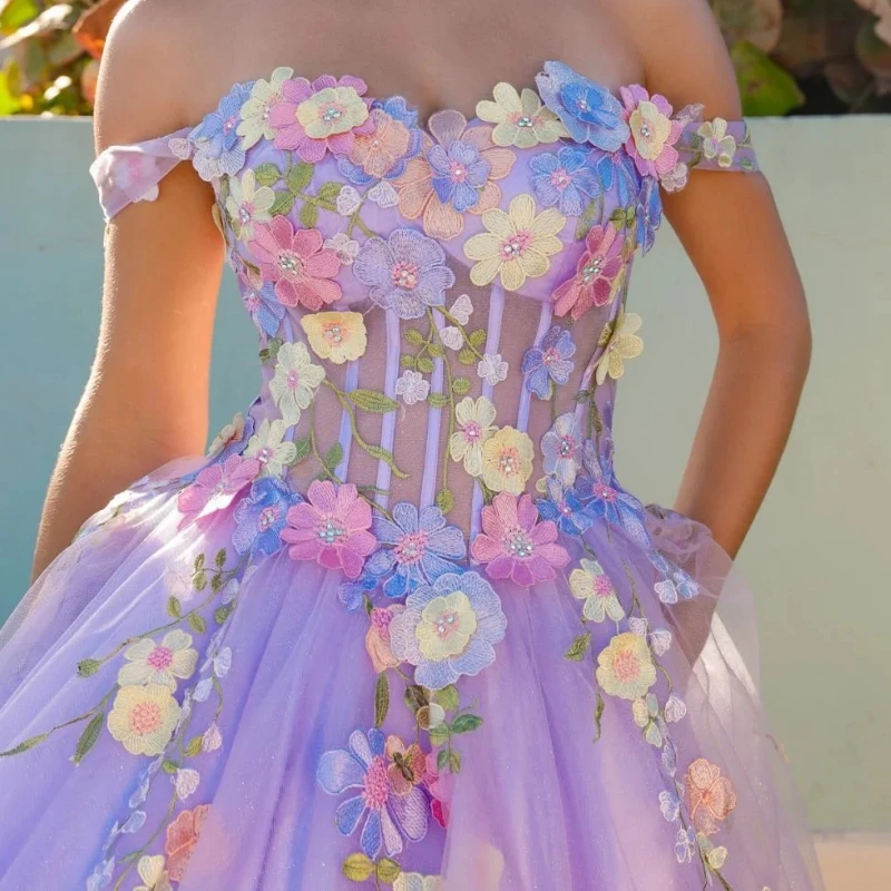 Customized Elegant Lavender Prom Dresses Flower Applique Long Women Formal Evening Dress Sweet 16 Girls Party Homecoming Gown