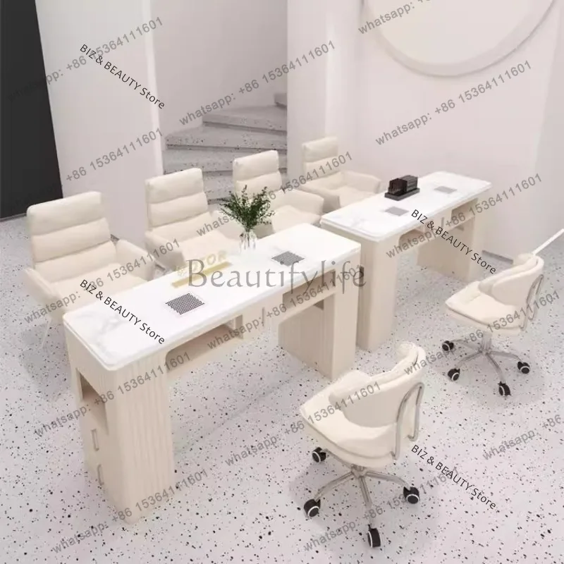 FG Socket Manicure Nail Tables Marble Built-in Vacuum Cleaner Storage Nail Tables High-end Cream-style Salon Furniture Tavolo JT