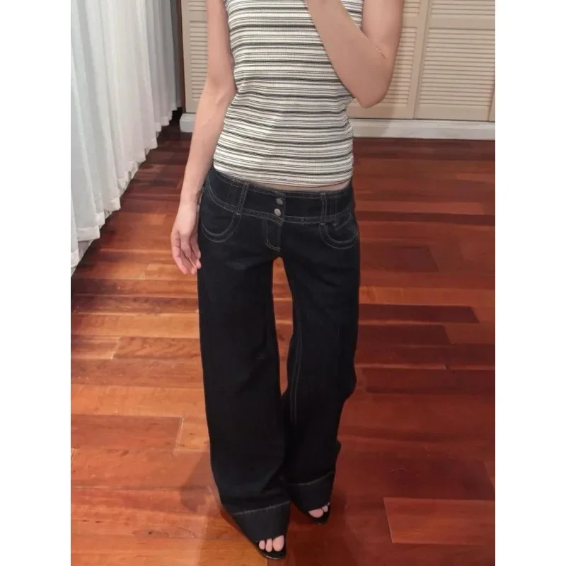 

Low Waist Denim Jeans Women Early Autumn American Retro Straight Leg Slim Fit Casual Trousers