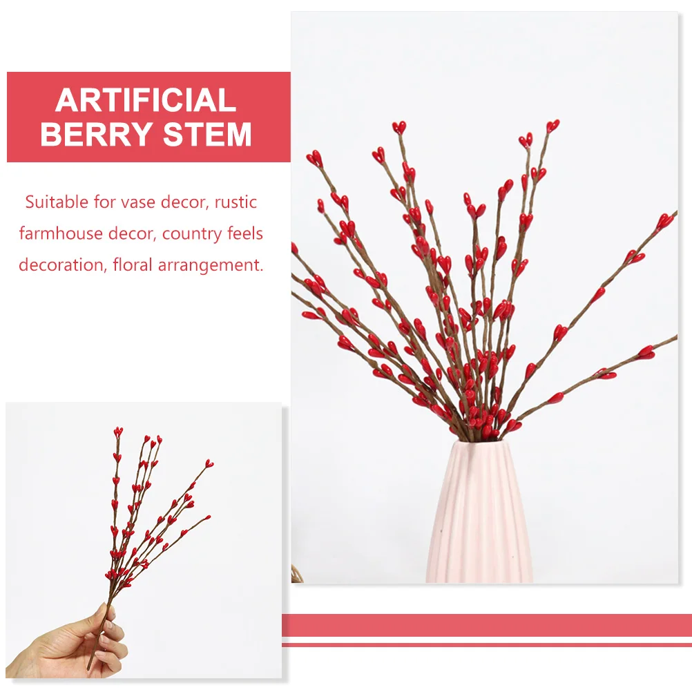 5 قطعة فروع التوت الاصطناعي سيقان التوت الأحمر وهمية لزهرية ديكور عيد الميلاد الديكور تشكيلة زهور المنزل عيد الميلاد #1
