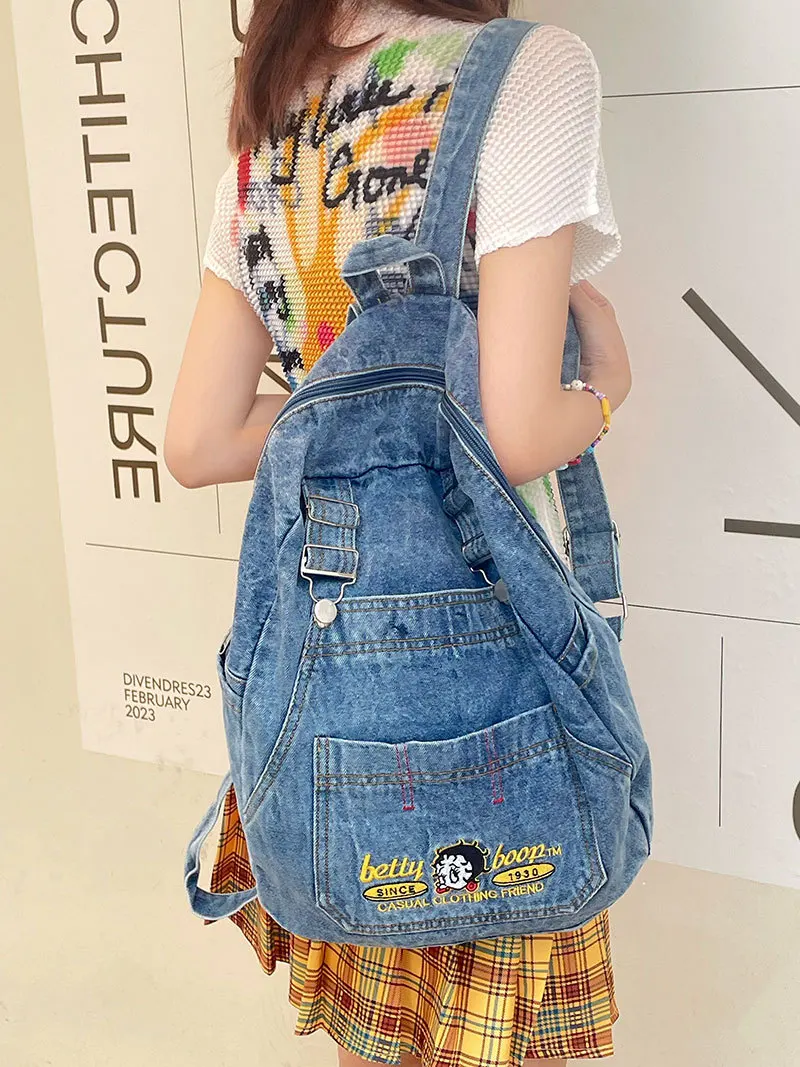 Cartoon Women\'s Backpack Denim Backpack Teenage Girls Vintage Travel Bag Shoulder School Bag mochila feminina