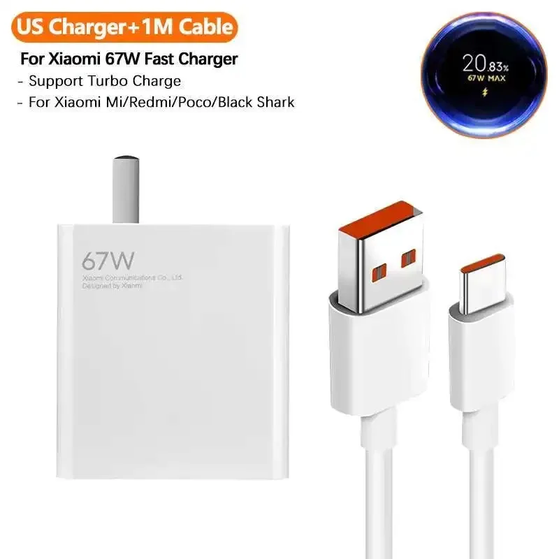 Turbo Original Xiaomi 67W Charger  Redmi Note 12 11 13 Mi 15/1413/12 Ultra  Poco X5 X6 F5 F6 Pro Turbo Charger Type-C Cable