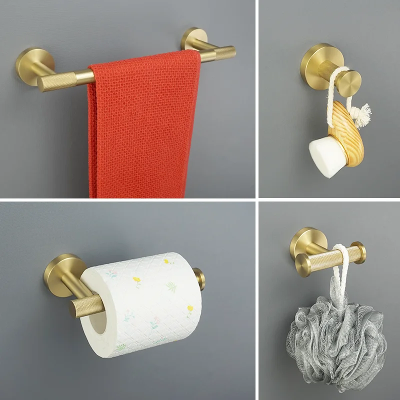 

Brushed Gold Stainless Steel Wall Mounted Towel Bar Toilet Paper Holder Bathrobe Towel Hook Bathroom Accessory Kit