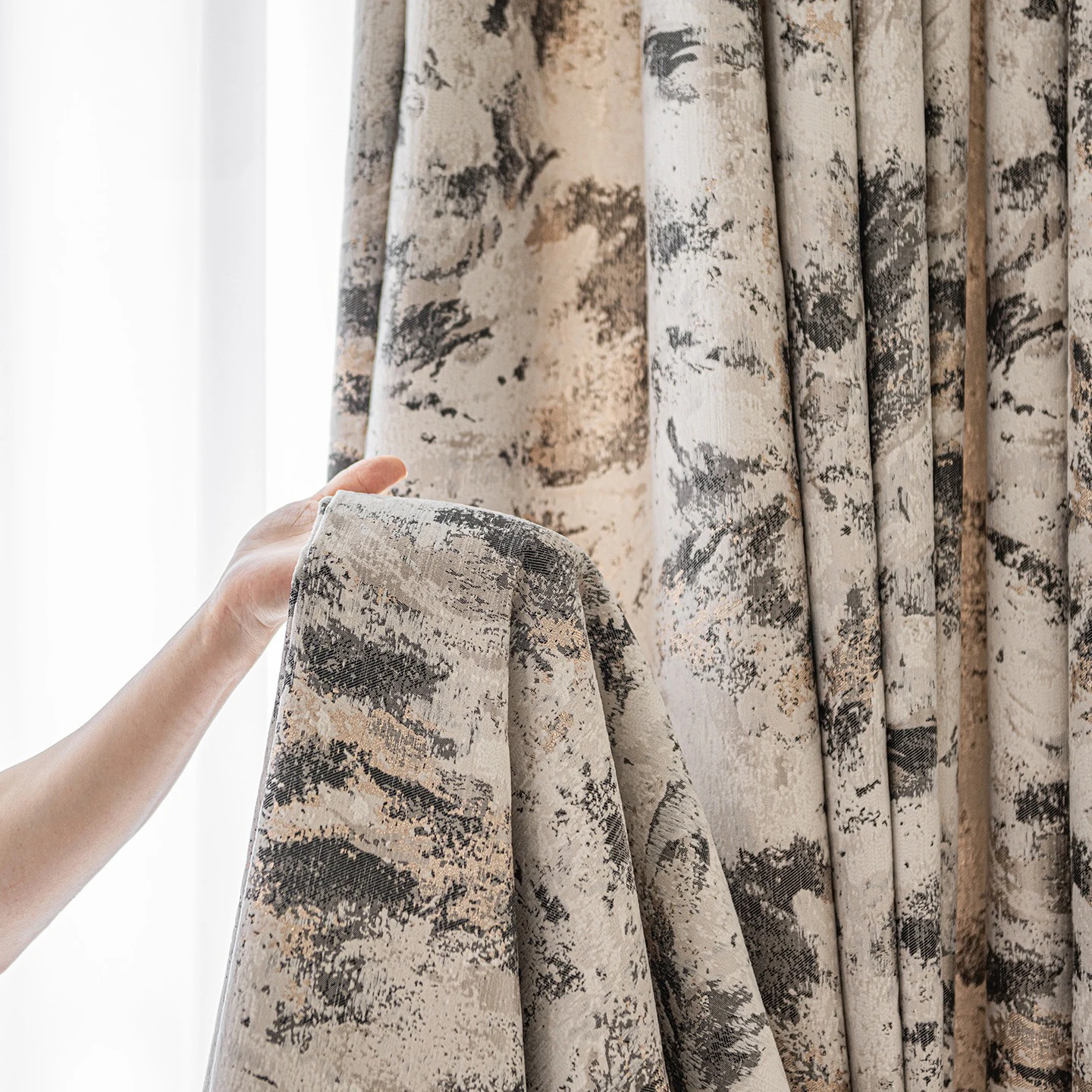 

Light luxury retro style chenille jacquard bedroom curtains Nordic simple modern living room blackout charcoal gray curtains