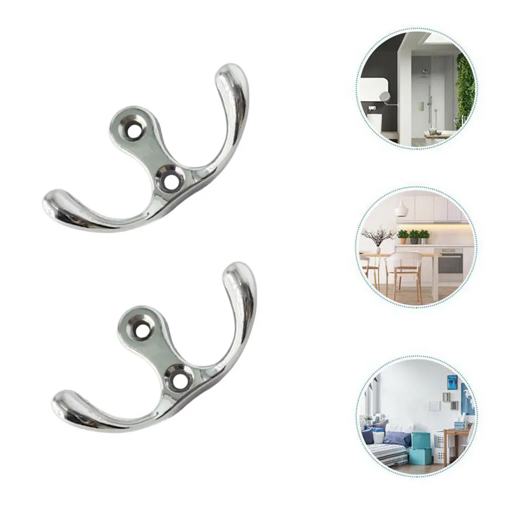 

2Pcs 55*30mm Pot Hanger Hooks Handbag Bag Wall Door Bath Double Prong Coat Hook Hanger 2 Holes Home Hardware with Screws