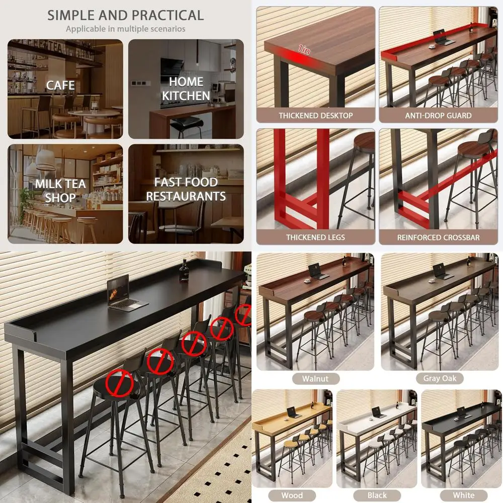 

Black High-Top Bar Table, 63x11.8x40.9in, Suitable for Dining, Kitchen, or Restaurant Use