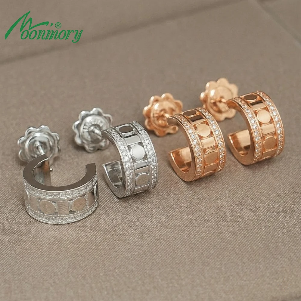 Серьги-кольца Moonmory Luxury Pave CZ и кольцо Époque Reel Ring для женщин Belle Era, подарок на День матери, геометрические украшения, серебро, розовое золото
