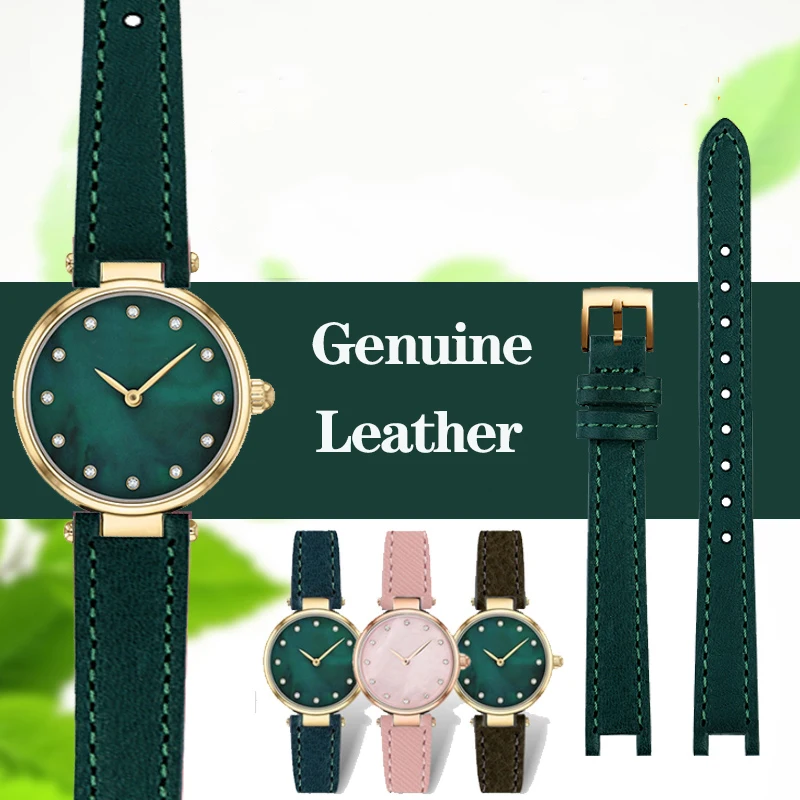 

12mm Notch Cowhide Leather Watchband For COA-CH/Ko-ch PARK Series Small Green Watch 14503534 14503535 Vintage Strap Bracelet