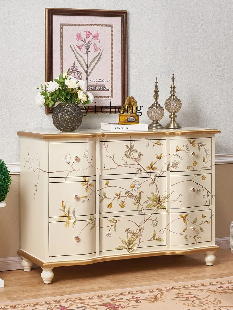 retro art bedroom 9 chest cabinet living room wall locker simple French painted multi-drawer storage cabinet