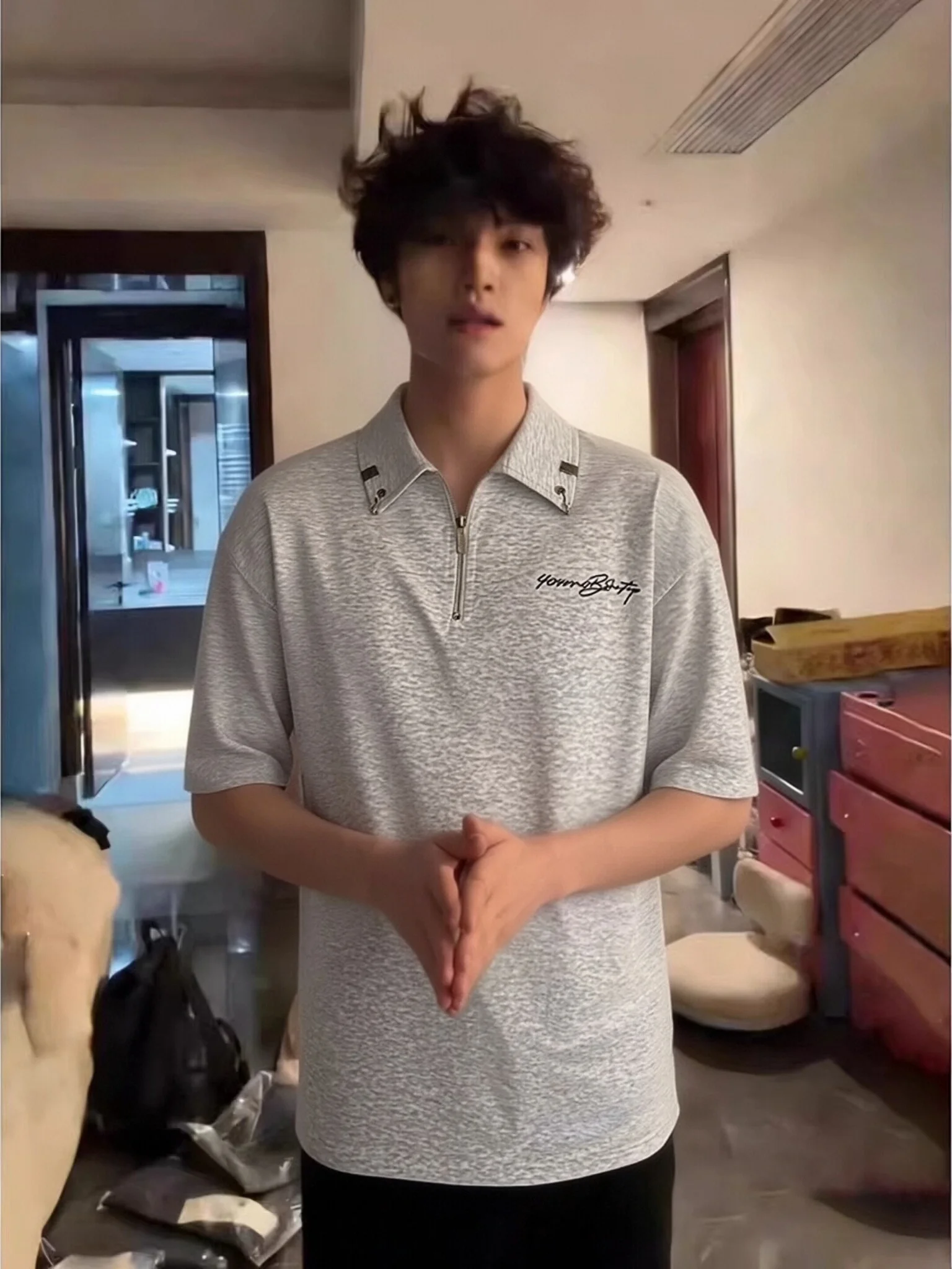 

Мужская летняя футболка с коротким рукавом и американским дизайном, на молнии, повседневная, синяя, с принтом, в американском стиле