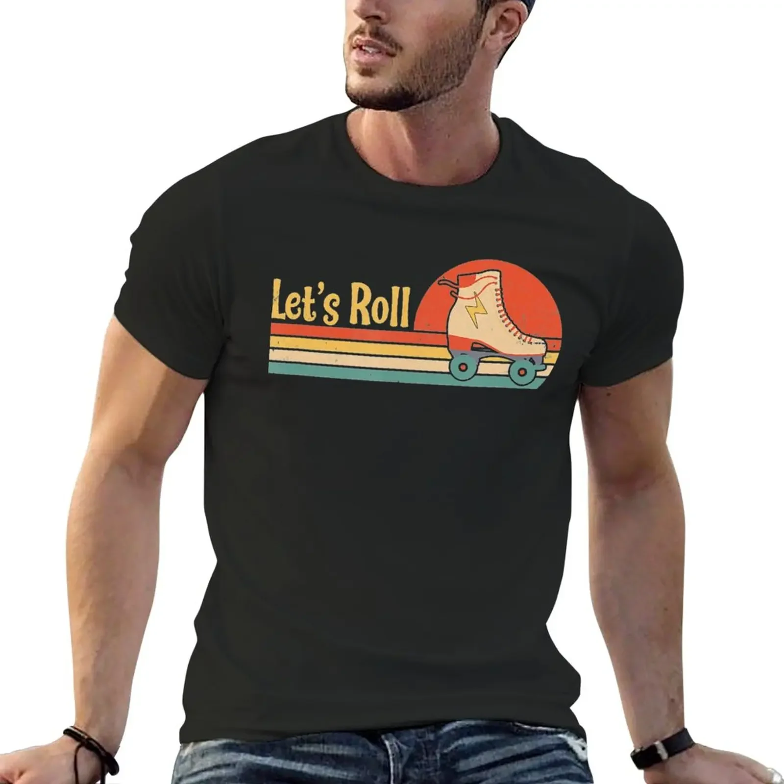 New Lets Roll Roller Skating Skater Skate Retro Vintage 70s 80s T-Shirt oversized sublime t shirts men